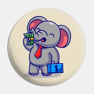 Cute Elephant Employee With Salary Cartoon Pin