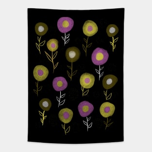 Dark Floral Pattern - Yellow Pink Round Flowers Tapestry