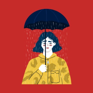 Pessimist Girl Holding an Umbrella T-Shirt