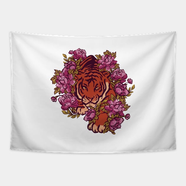 Tigers and peonies Tapestry by ArtInPi