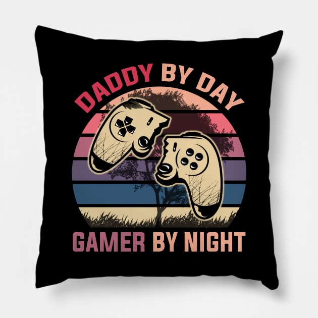 Daddy By Day Gamer By Night Pillow by DragonTees