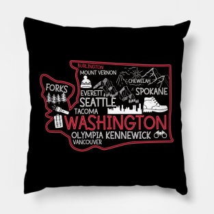 Burlington Washington cute map Tacoma Seattle Kennewick Spokane Pillow