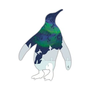 Minimalistic Paper Craft Digital Art - Northern Lights Penguine T-Shirt