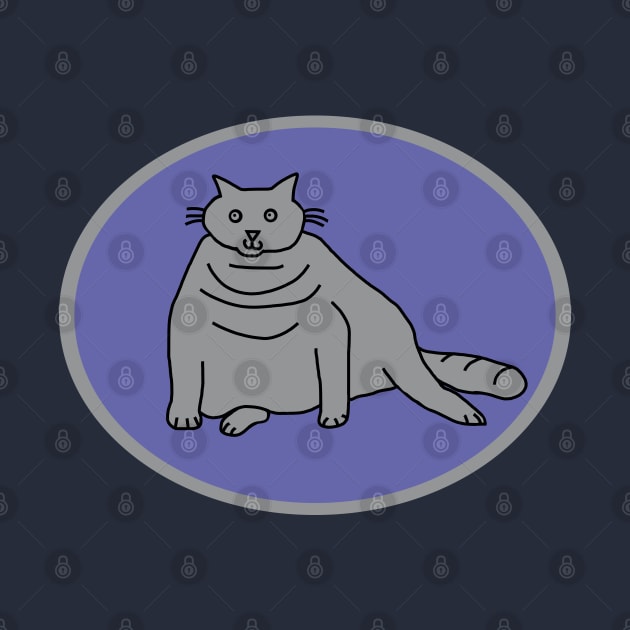 Ultimate Gray Chonk Cat on Very Peri Periwinkle Oval by ellenhenryart