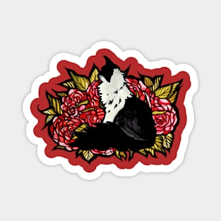 Red Roses Tuxedo Cat Magnet