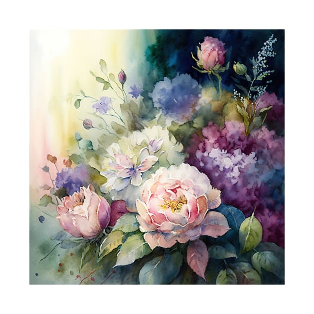 Pastel Watercolor Colorful Flowers Background by UniqueMe