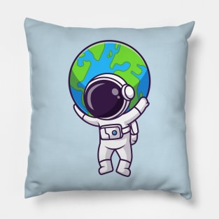 Cute Astronaut Bring Earth In Space Cartoon Pillow