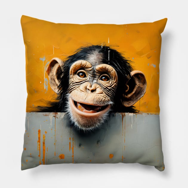 Cheeky Chimp Pillow by Geminiartstudio