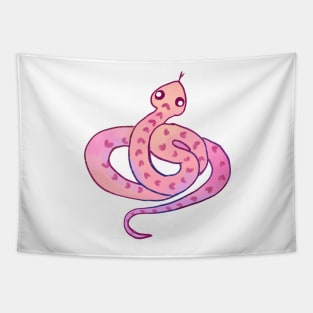 Cute watercolor snake with hearts Tapestry