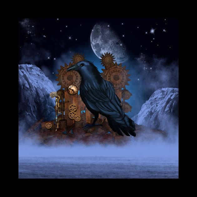 Steampunk cute crow with clock and gears by Nicky2342