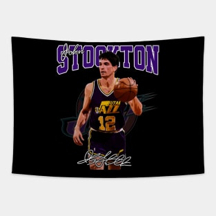 John Stockton Utah Basketball Legend Signature Vintage Retro 80s 90s Bootleg Rap Style Tapestry