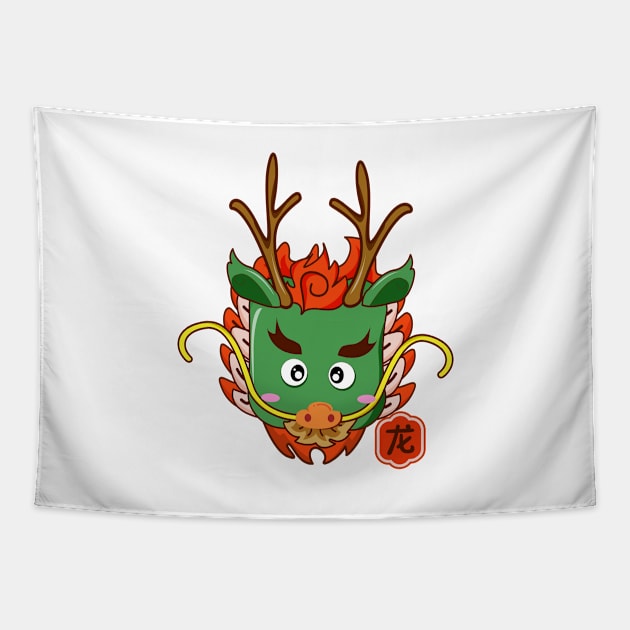 Cute Dragon Chinese New Year Green Tapestry by Arviana Design