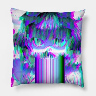 Glitched Anime Manga Girl Glitch Art Pillow