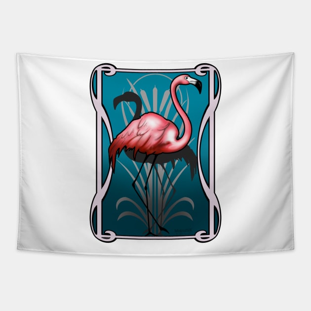 Flamingo Nouveau Tapestry by MetroInk