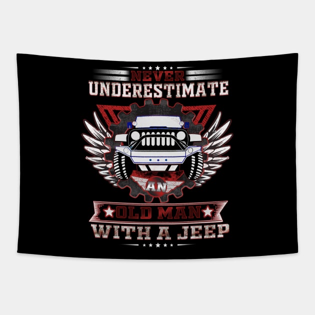 Never Underestimate An Old Man With A Jeep Tapestry by banayan