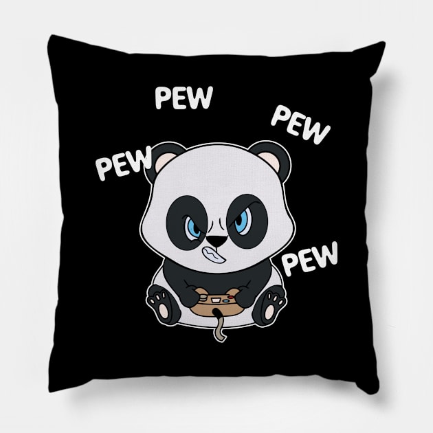 Cute Gamer Panda Console Player Gaming Pillow by Foxxy Merch