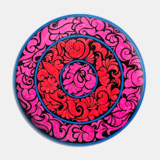 Handmade red, pink and blue mandala drawing Pin