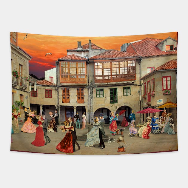 Dancing in the Plaza da Leña (Pontevedra) Tapestry by PrivateVices