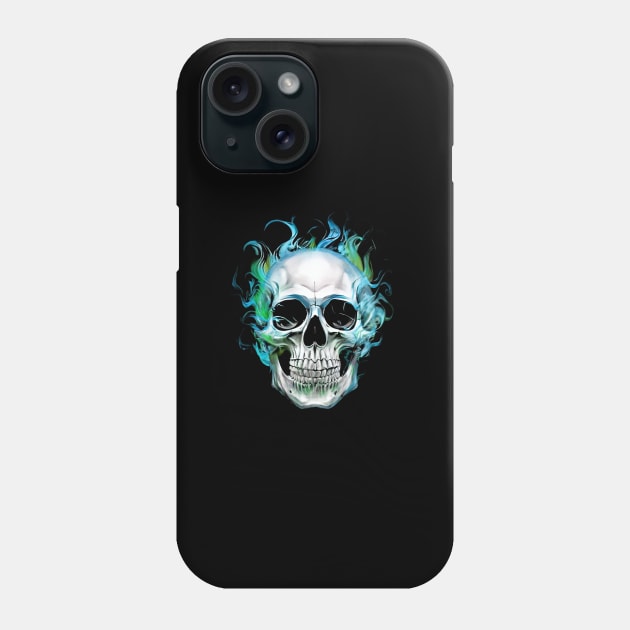 Skull in blue green flame Phone Case by imagifa