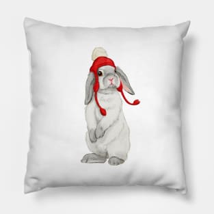 Winter bunny with red booble hat Pillow