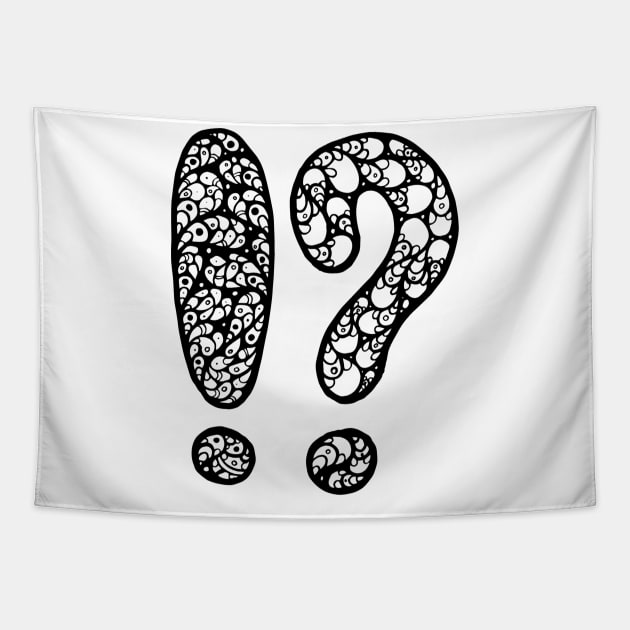 Exclamation and Question Mark Doodle Art Tapestry by VANDERVISUALS