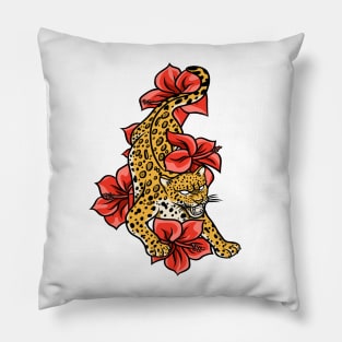 Jaguar With Jungle Flowers Pillow