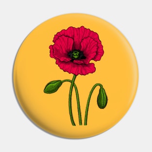 Red poppy drawing Pin