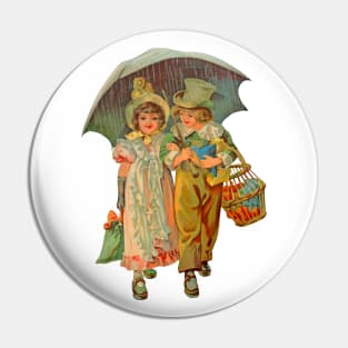 Children Walking In The Rain Pin