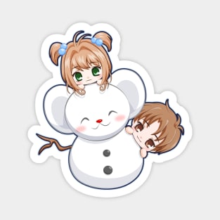 Chibi Sakura Syaoran Snowman Magnet