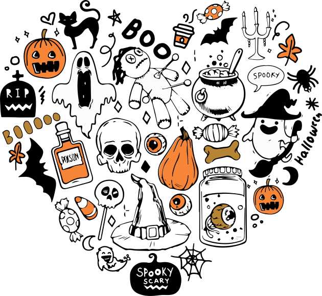 Spooky Cute Halloween Doodles - Skulls & Witchcore Heart Kids T-Shirt by PUFFYP