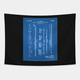 Skiing Skis Patent - Skier Ski Lodge Chalet Art - Blueprint Tapestry