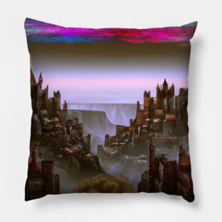 Castle Kingdom With Pink Sky Synthwave City Pillow