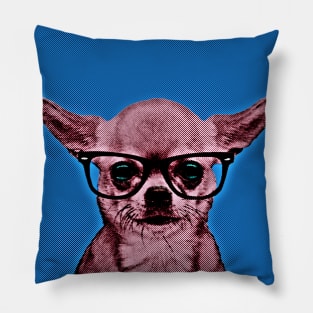 Geek Chihuahua in Warhol Pop Art Lithograph (Blue Background) - Print / Home Decor / Wall Art / Poster / Gift / Birthday / Chihuahua Lover Gift / Animal print Canvas Print Pillow