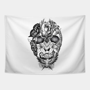 Animals and Flowers Wildlife Skull Tapestry