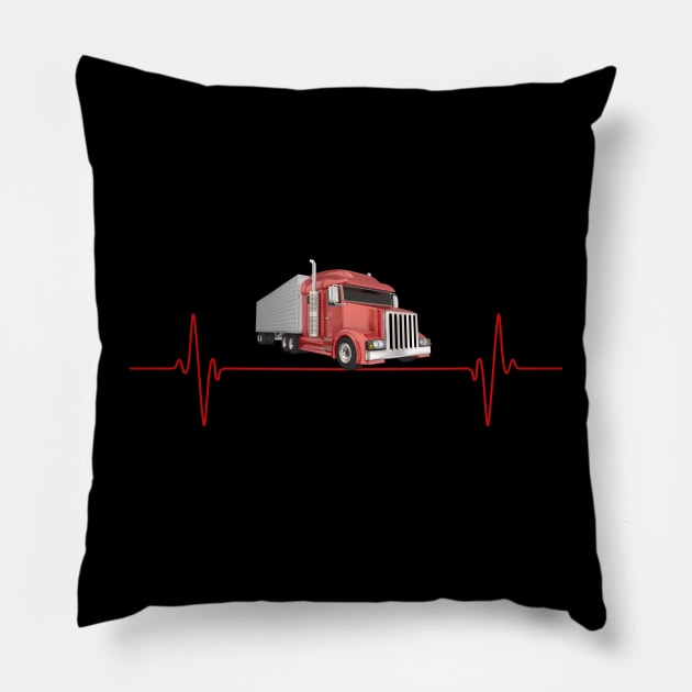 Truck Lover, Truck Heartbeat, Gift For Truck Drivers, Big Rig Trucker Gift, Trucker, Pick-Up Truck, Trucking, Fathers Day Gift Pillow by DESIGN SPOTLIGHT