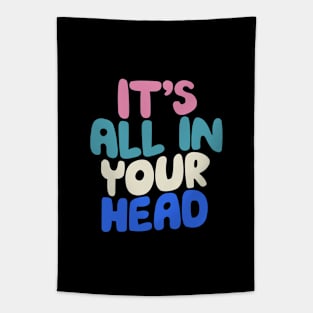 Its All in Your Head in black white blue and pink Tapestry