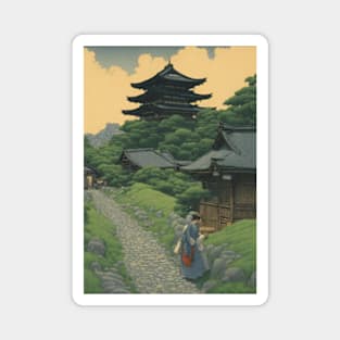 a beautiful timple kawase hasui style art japan Magnet