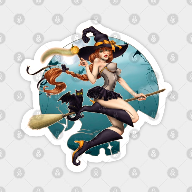 Pin up Girl Witch Happy Halloween Magnet by Jose Luiz Filho