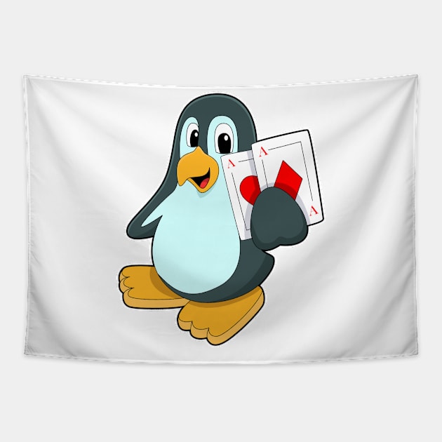 Penguin with Poker cards Tapestry by Markus Schnabel