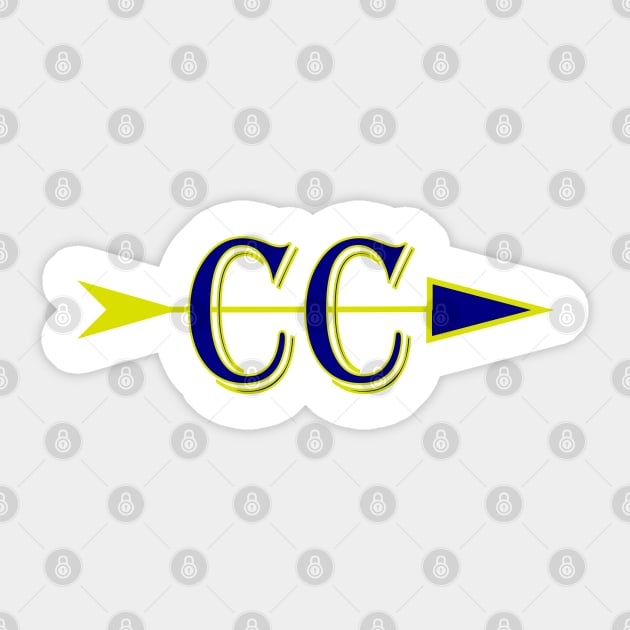 Cross Country CC logo with arrow in blue and gold Cross Country