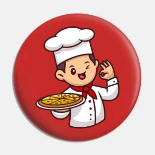 Cute Chef With Pizza Cartoon Vector Icon Illustration Pin