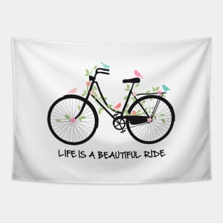 Life is a beautiful ride, vintage bicycle with birds Tapestry