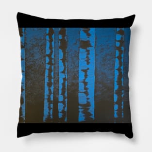 Black and Blue Birch Trees with Blue Background Pillow