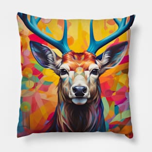 Stag Deer Animal Portrait Colorful Painting Pillow