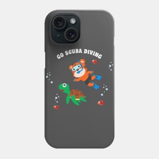 Diving with funny tiger and turtle with cartoon style. Phone Case