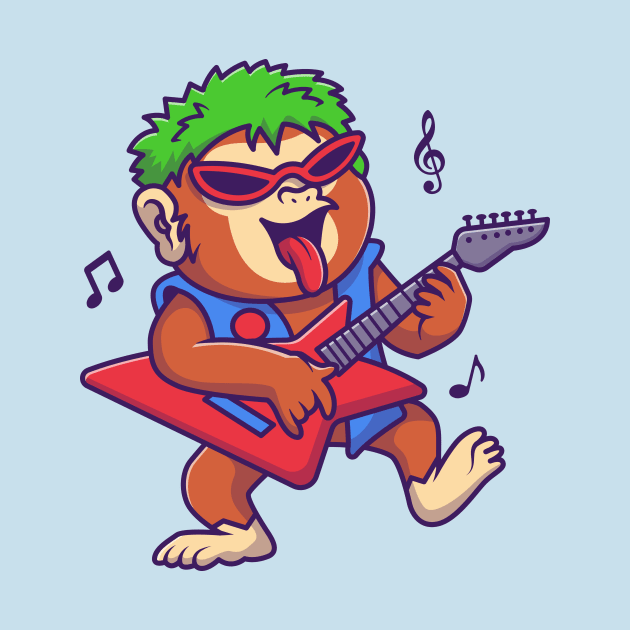 Cute Monkey Rocker Playing Guitar Music Cartoon by Catalyst Labs