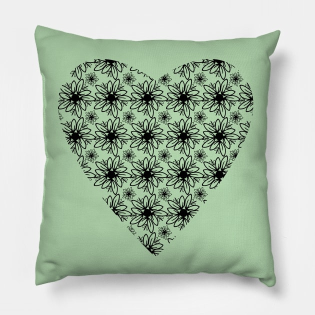 Black Floral Heart Pattern Pillow by Ezzkouch