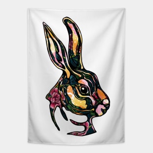 Floral rabbit hand drawn illustration, hippie decorative bunny face Tapestry