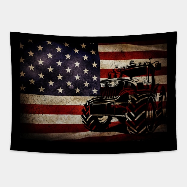 Farm Tractors USA Flag Patriotic Farming Tapestry by levitskydelicia