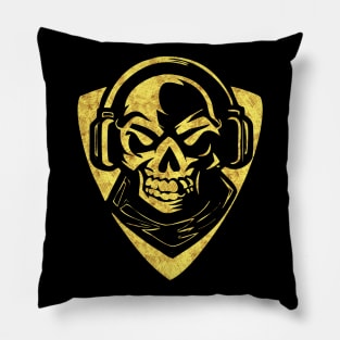 Skull with Headphones Abstract Tribal Tattoo Style Pillow